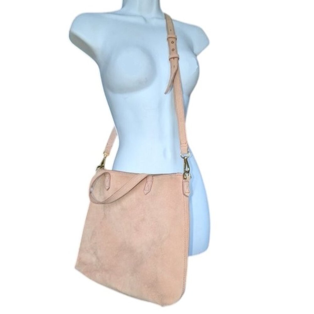 Madewell Crossbody Taupe Beige Suede Leather Zip Top Solid Handbag Purse Tote
